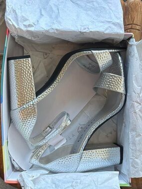 NWT Silver Block Heel Sandals